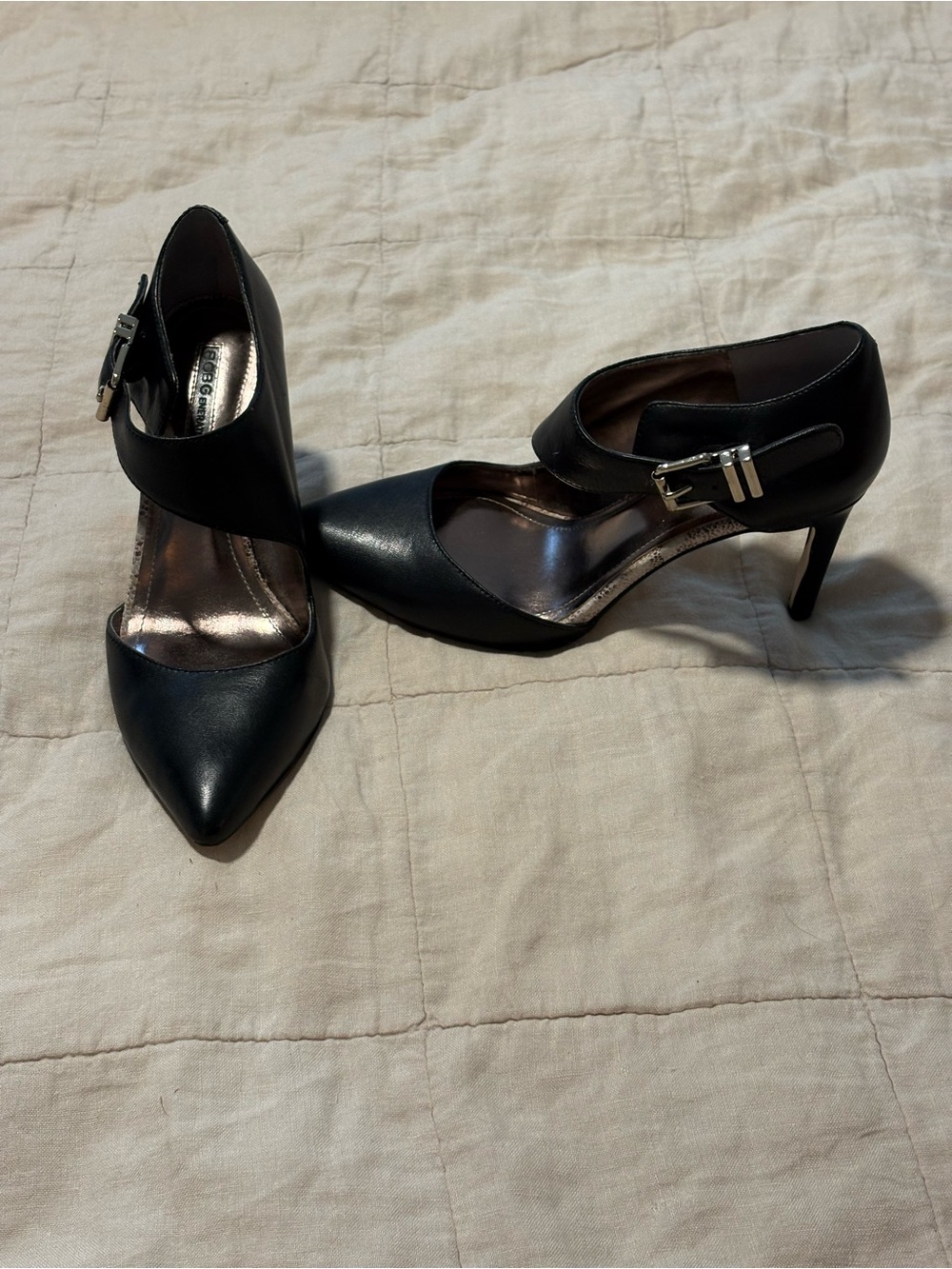 BCBGeneration Black Pointed-Toe Mary Jane Heels with Ankle Strap